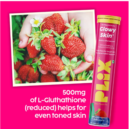 Glowy Skin Effervescent Tablets (500mg L- Glutathione) Pack of 2 — Strawberry Flavour 🍓